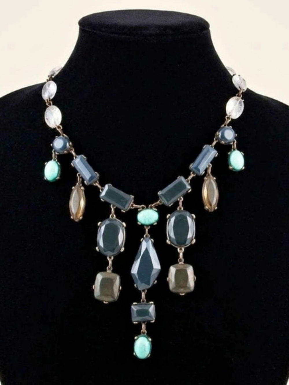 Chicos Y2K Statement Necklace Turquoise Blue Smoky Y Drop Bib Chunky Whimsigoth